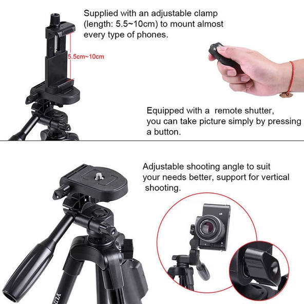 Bluetoothlu Tripod Tam Orjinal Telefon Tutucu Tripod 43cm-125cm 5208 - 5