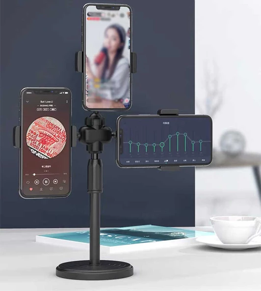 Teleskopik Masaüstü 3lü Tablet Telefon Tutucu Ayarlanır Katlanır Seviyeli Tutucu 08 - 8