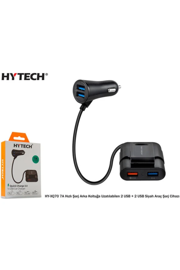 HY-XQ70 7A Hızlı Şarj Arka Koltuğa Uzatılabilen 2 USB + 2 USB Siyah Araç Şarj Cihazı