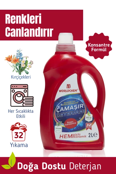 Bitkisel Sıvı Çamaşır Deterjanı Renkliler İçin Çevre Dostu Konsantre 2 L - 2