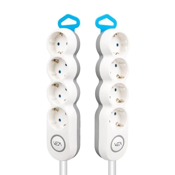 Vea VE-2S4S 4 Lü 1.5 Metre Kablolu Anahtarlı Çocuk Korumalı Emniyet Kapaklı Düğmeli Grup Priz Fiş - 5