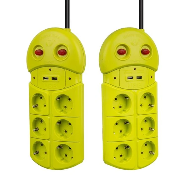 VEA 6 Lı Çift USB li Kablolu Anahtarlı Çocuk Korumalı Grup Priz - 5