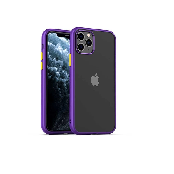 Apple iPhone 11 Pro Max Kılıf Kenar Renkli Şeffaf Hom Kapak