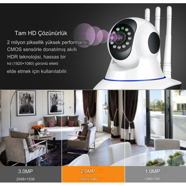 Kablosuz HD Bebek Ev Ofis Güvenlik Sensörlü Harekete Duyarlı Gece Görüşlü İç / Dış Mekan Kamera - 3