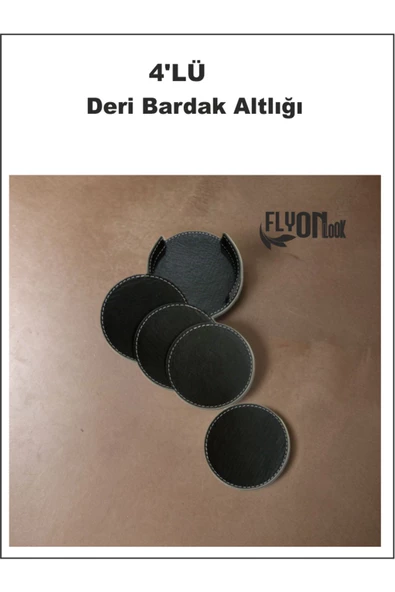 Deri Bardak Altlığı 4 Adet Bardak Altlığı Yuvarlak Tasarım Ofiste Evde Masanızı Tamamlayıcı Bardak - 3