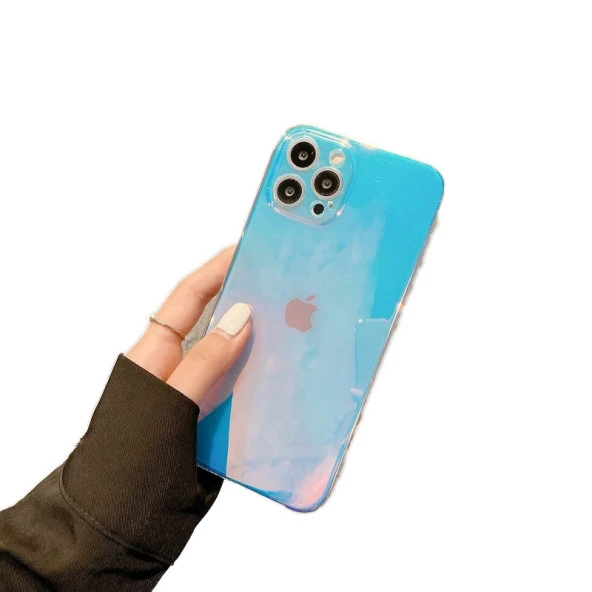 Apple iPhone 11 Pro Max Kılıf Transparan Gökkuşağı Sert Kapak