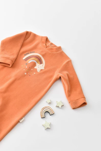 Bebek Star Kadife Ayaklı Tulum, %80 Organik Pamuk & %20 Polyester, Bebek ve Yenidoğan Serisi - CSYK6003 - 6