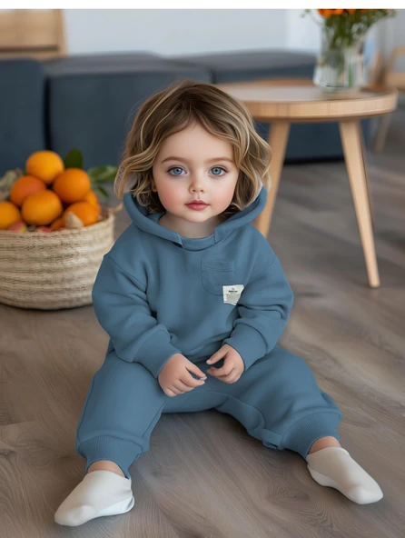 Bebek Kapüşonlu Sweatshirt ve Pantolon Seti, %100 Organik Pamuk, Bebek ve Yenidoğan Serisi - CSY8001 - 5