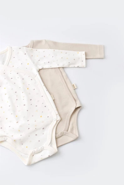 Bebek 2 Parça Kruvaze Body, %100 Organik Pamuk, Bebek ve Yenidoğan Serisi - CSY5756 - 4