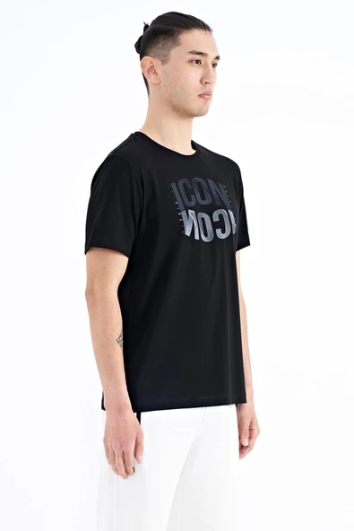 TOMMY LİFE Siyah Yazı Baskılı O Yaka Standart Kalıp Erkek T-Shirt - 88174 - 2