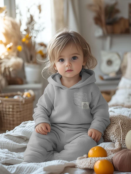 Bebek Kapüşonlu Sweatshirt ve Pantolon Seti, %100 Organik Pamuk, Bebek ve Yenidoğan Serisi - CSY8000