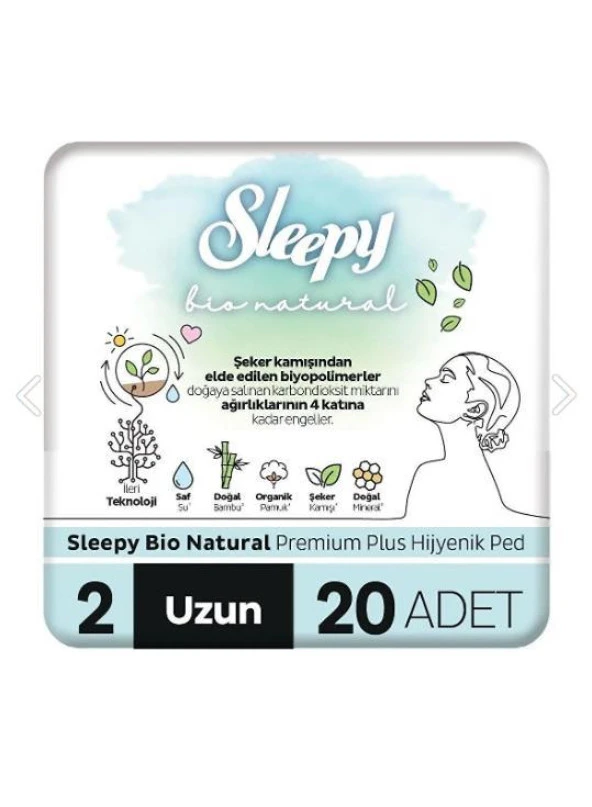 Sleepy Bio Natural Premium Plus Hijyenik Ped Uzun 20'li