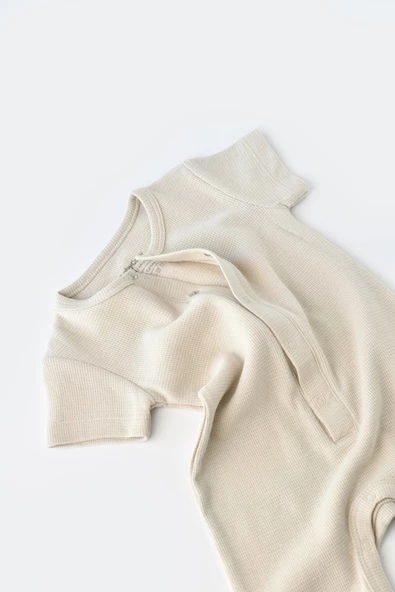 Bebek Şort Kollu Tulum, %100 Organik Pamuk, Bebek ve Yenidoğan Serisi - CSYW1012 - 3