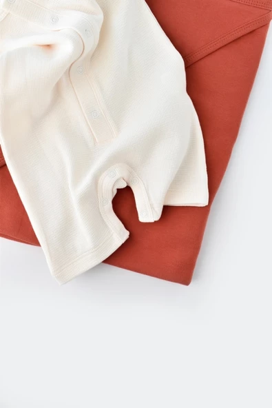 Bebek Şort Kollu Tulum, %100 Organik Pamuk, Bebek ve Yenidoğan Serisi - CSYW1014 - 5