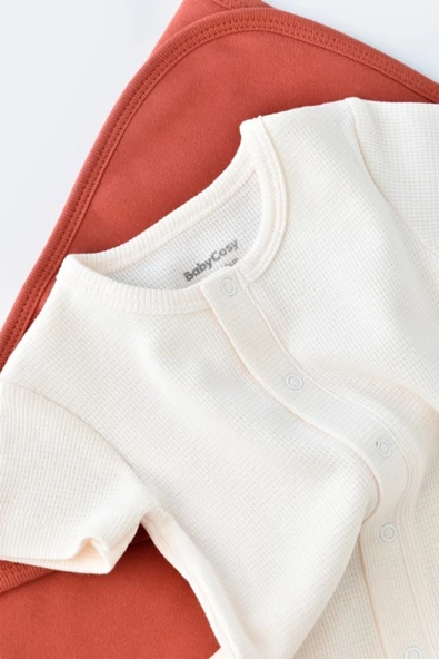 Bebek Şort Kollu Tulum, %100 Organik Pamuk, Bebek ve Yenidoğan Serisi - CSYW1014 - 3