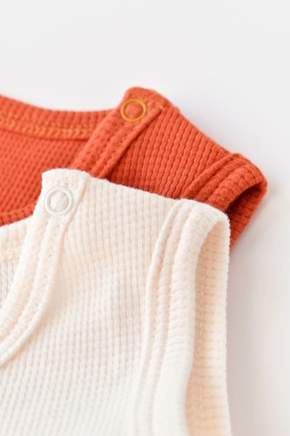 Bebek 2 Parça Kolsuz Body, %100 Organik Pamuk, Bebek ve Yenidoğan Serisi - CSYW1001 - 4