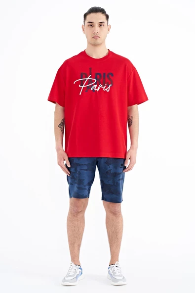 TOMMY LİFE Kırmızı Yazı Nakışlı O Yaka Oversize Erkek T-Shirt - 88223 ürün görseli 1