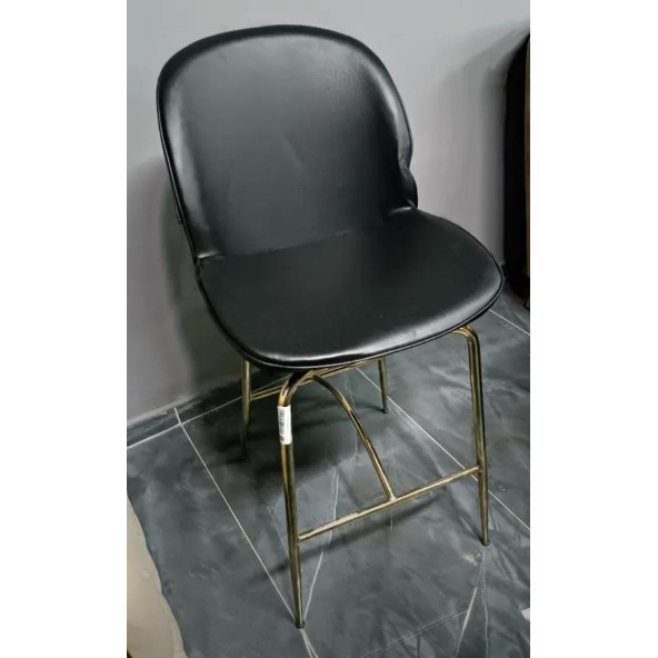 Safalı Mobilya Siyah Deri, Gold Metal Ayaklı Bar Sandalyesi