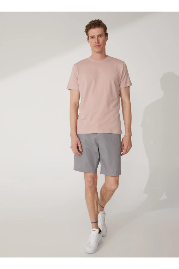 O Yaka Düz Pembe Erkek T-shirt Ts1014000281 - 3