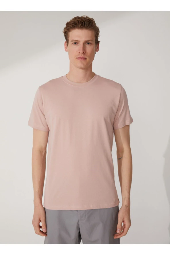 O Yaka Düz Pembe Erkek T-shirt Ts1014000281 - 4