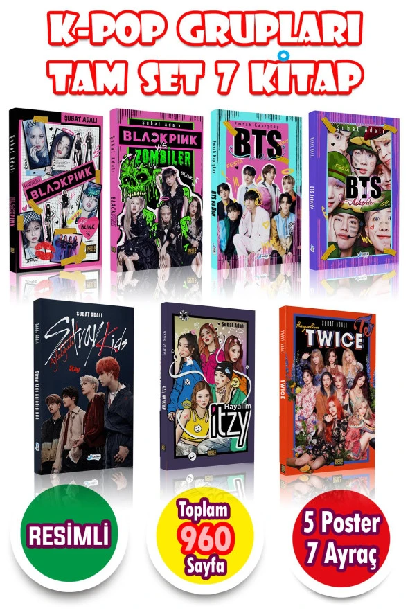 En Güzel K-POP Grupları Seti - 7 Kitap - BlackPink - Bts - İtzy - Stray Kids - Twice