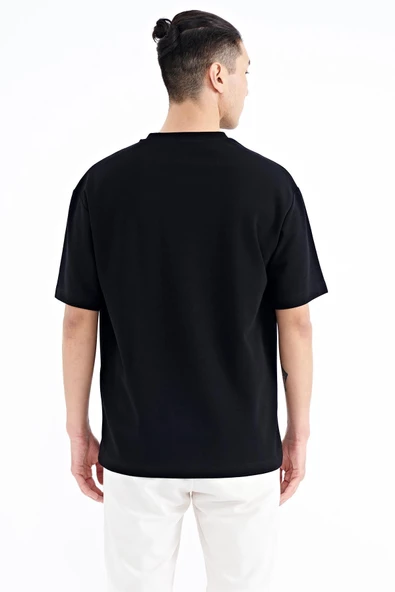 TOMMY LİFE Siyah Yazı Nakışlı O Yaka Oversize Erkek T-Shirt - 88223 - 5