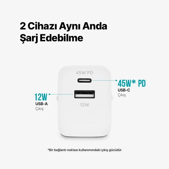 ttec SmartCharger Duo PD 45W Seyahat Hızlı Şarj Aleti USB-C+USB-A - 3