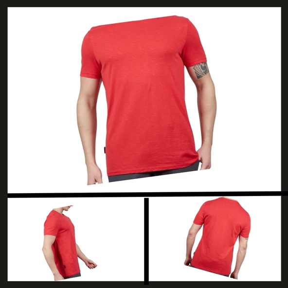 Uyguna-Yakala Kırmızı (600400) Alpinist Basic Erkek Pamuklu T-shirt-TSH.445