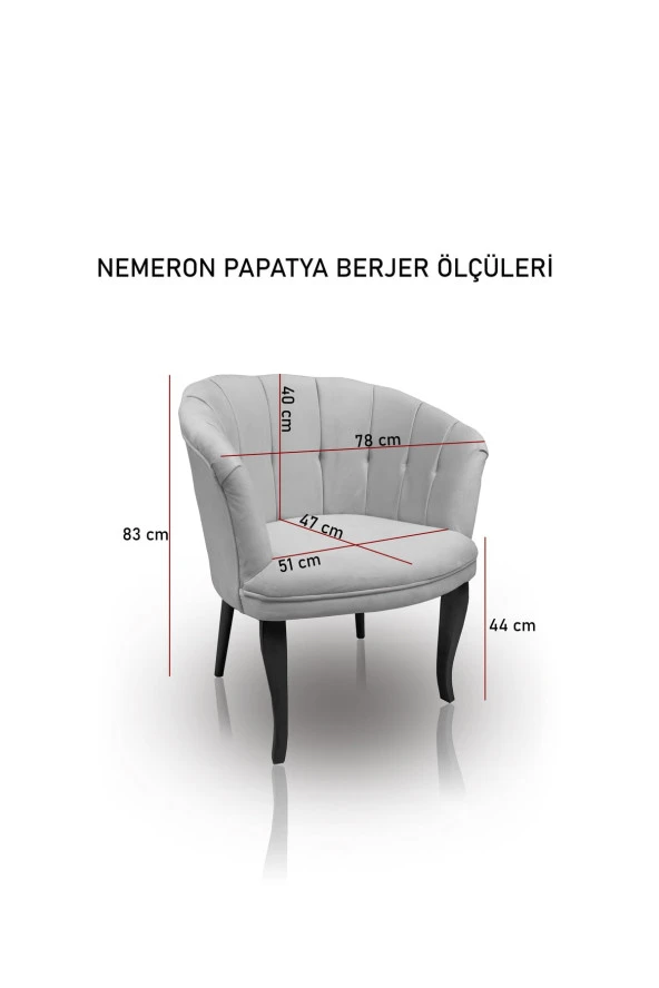 Nemeron Papatya Kollu Berjer Tekli Koltuk Kanepe Cafe Otel Restoran Çay Seti Ahşap Ayak - Füme - 5