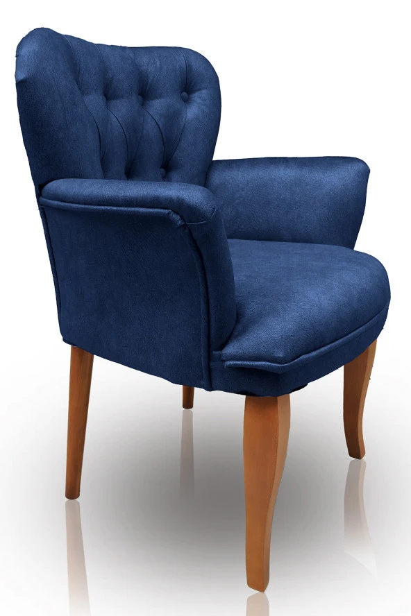 Nemeron Kollu Berjer Chester Kapitone Silinebilir Leke Tutmaz Kumaş Çay Seti Cafe Otel Tekli Koltuk Lacivert - 2