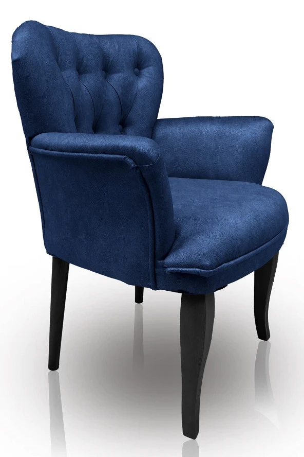 Nemeron Kollu Berjer Chester Kapitone Silinebilir Leke Tutmaz Kumaş Çay Seti Cafe Otel Tekli Koltuk Lacivert - 5