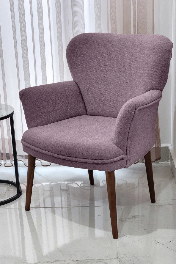 Nemeron Kollu Berjer Havlu Kumaş Teddy Kumaş Çay Seti Cafe Otel Tekli Koltuk - Pudra - 2