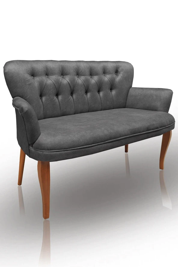 Nemeron Kollu Kanepe Chester Kapitone Silinebilir Leke Tutmaz Kumaş Çay Seti Cafe Otel İkili Koltuk - Gri