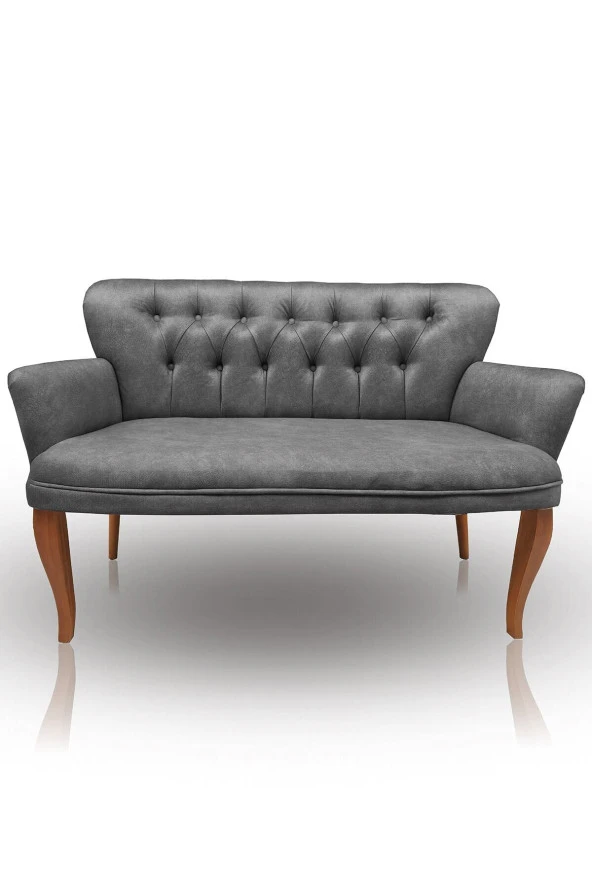 Nemeron Kollu Kanepe Chester Kapitone Silinebilir Leke Tutmaz Kumaş Çay Seti Cafe Otel İkili Koltuk - Gri - 3