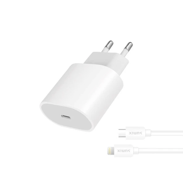 Sunix PD 20W USB-C Girişli Type-C / Lightning Hızlı Şarj Aleti Seti Beyaz S-26