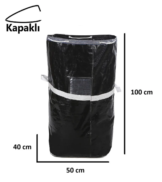 Ev-iş Branda Taşıma Çuvalı 50x40 100cm Kapaklı, Ipli Ve Cepli 170gr.tekstil Çuvalı- (SİYAH) ürün görseli 1