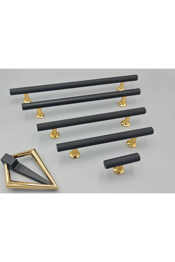 Mobilya Dolap Kulpu Mutfak Çekmece Kulpu Çizgili Dal Siyah Gold Tek Düğme 10 Adet - 2