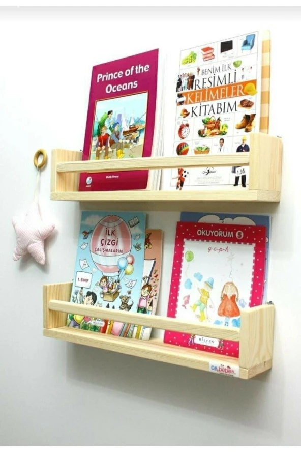 Dekomar 2'Li Montessori Kitaplık 50 Cm Duvar Rafı Bebek Çocuk Odası Ahşap Kitaplık