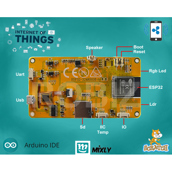 ESP32-48S035 3.5 inch Kapasitif Dokunmatik Tft Lcd Modül 320x480 Pixel Rgb Led Ldr Usb Uart IO - 9