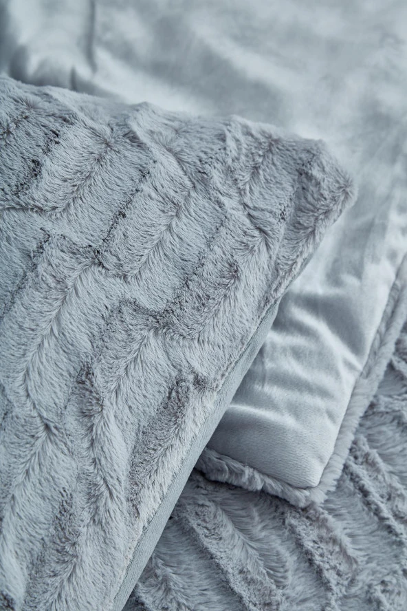 Çift (Taraflı) Kişilik Kürk Yorgan Uyku Seti Yumuşak Dolgulu Wellsoft 3 Parça Lydia Yatak Örtüsü - 5