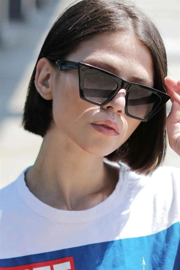 MARMORİS Kadın Siyah Kare Kedi Lüks Güneş Gözlüğü MAR-0071-2