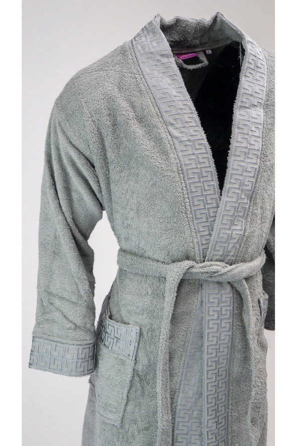 %100 Pamuk Bornoz Bukle Kimono Kontraslı Boydan Mastro
