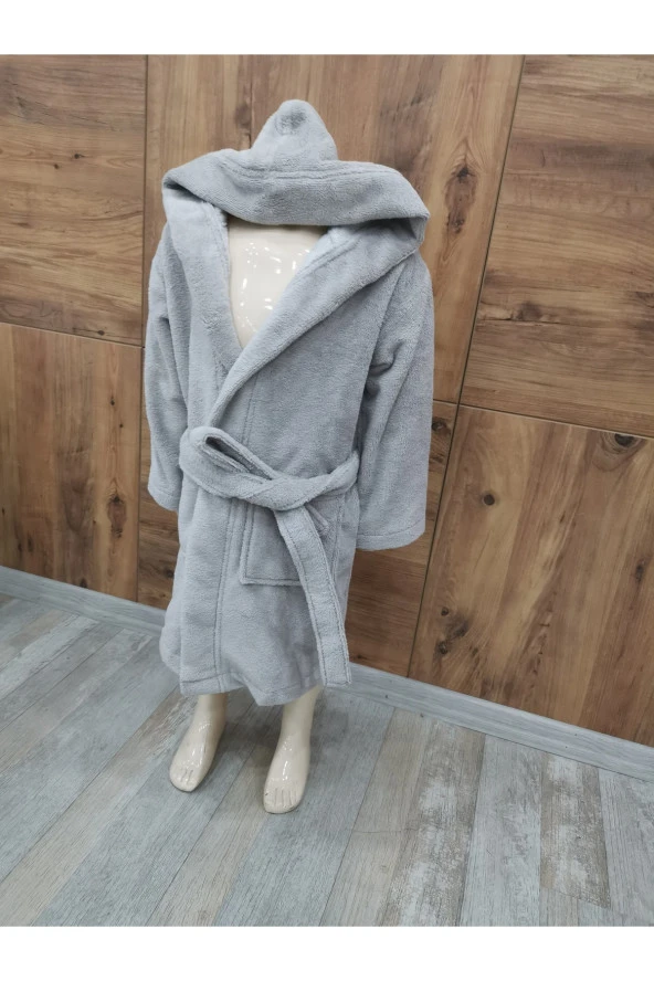 Unisex %100 Pamuk Bornoz Kadife Mayer Kapüşonlu 6-8 YAŞ - 4