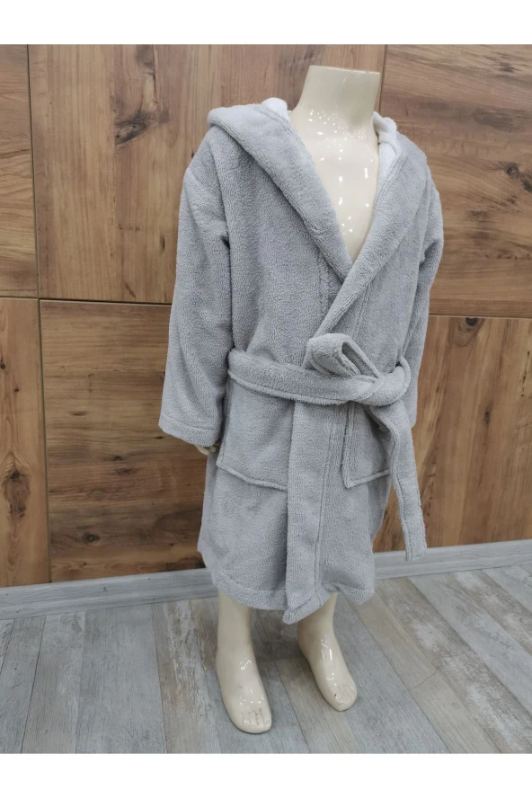 Unisex %100 Pamuk Bornoz Kadife Mayer Kapüşonlu 6-8 YAŞ - 2
