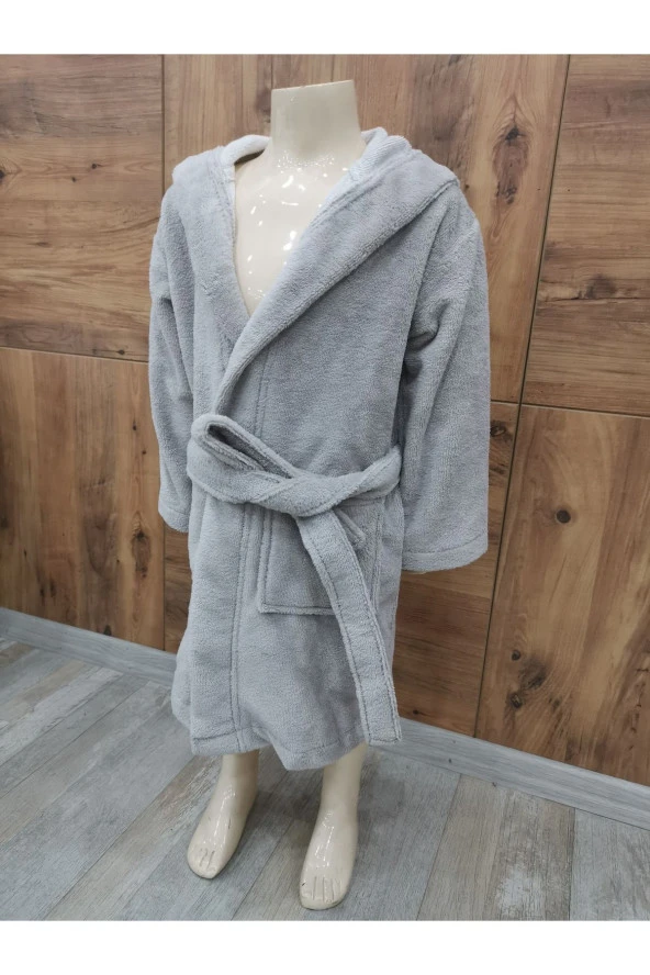 Unisex %100 Pamuk Bornoz Kadife Mayer Kapüşonlu 6-8 YAŞ - 3