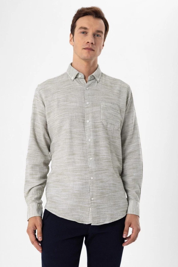 Köşeli Manşet Regular Kalıp Düz Gömlek - Resim 3