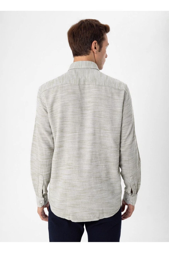 Süvari Regular Fit Düğmeli Yaka Düz Su Yeşili Erkek Gömlek GM1008300079 - Resim 7