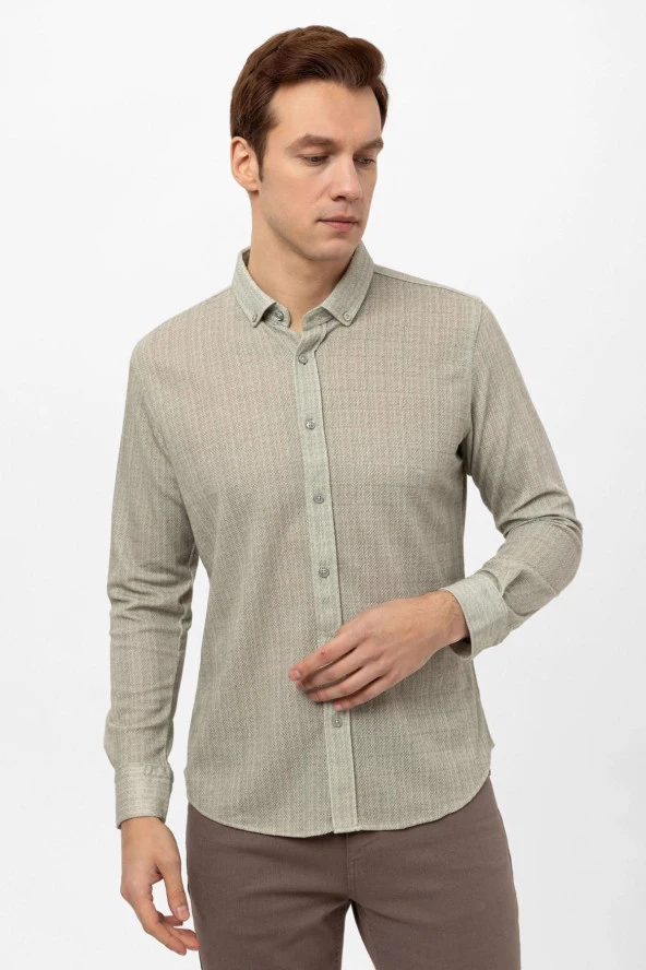 Manşetli Slim Kalıp Armürlü Gömlek - Resim 3