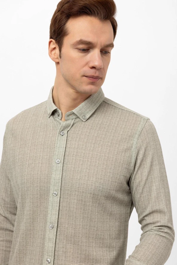 Manşetli Slim Kalıp Armürlü Gömlek - Resim 5