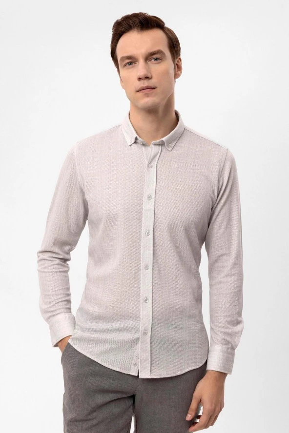 Manşetli Slim Kalıp Armürlü Gömlek - Resim 7